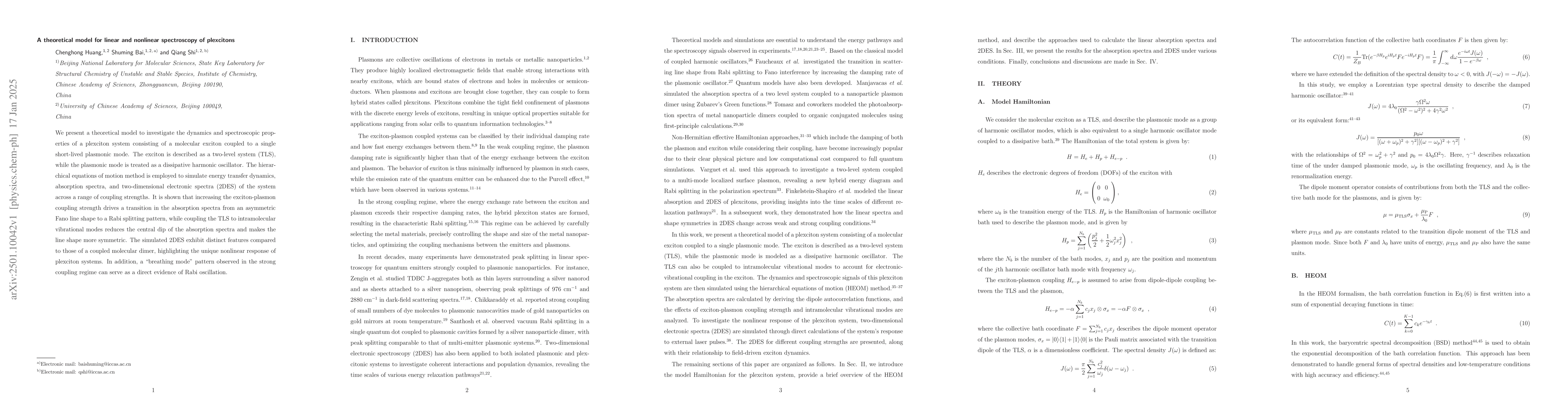 Thumbnail for A theoretical model for linear and nonlinear spectroscopy of plexcitons