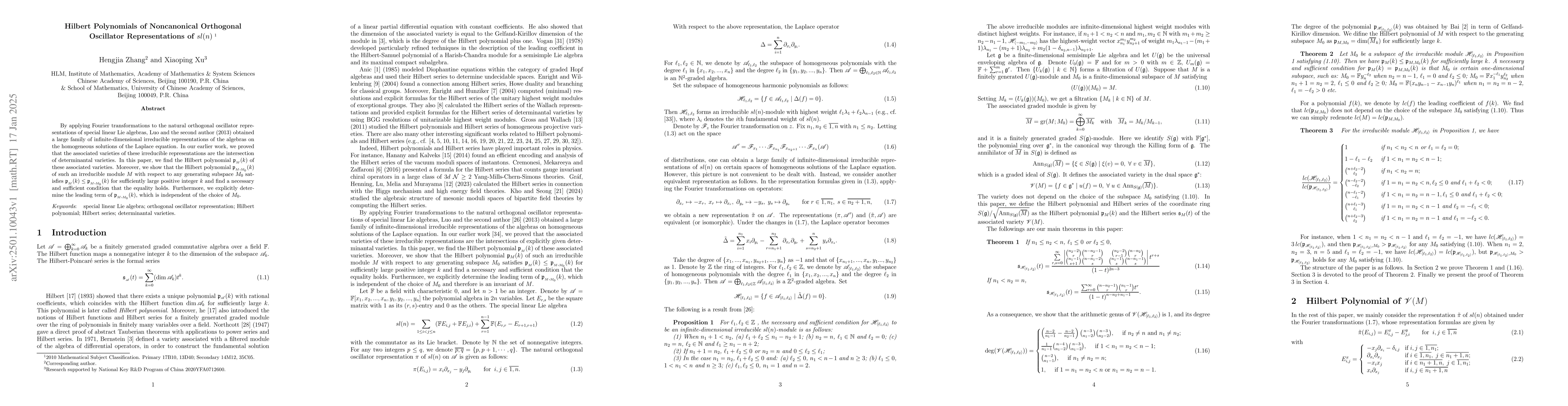 Thumbnail for Hilbert Polynomials of Noncanonical Orthogonal Oscillator
  Representations of $sl(n)$