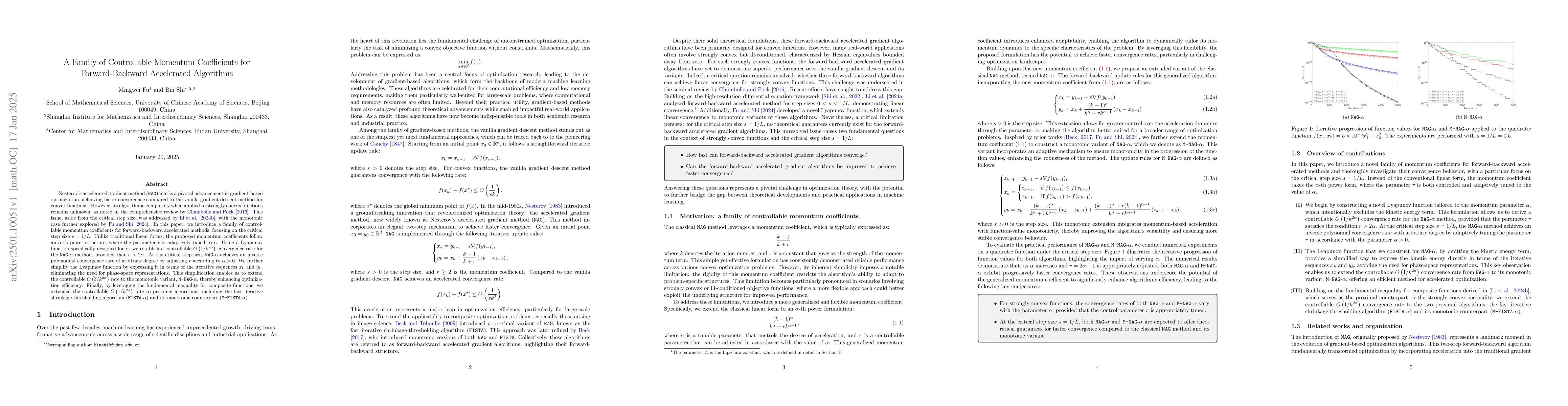 Thumbnail for A Family of Controllable Momentum Coefficients for Forward-Backward
  Accelerated Algorithms