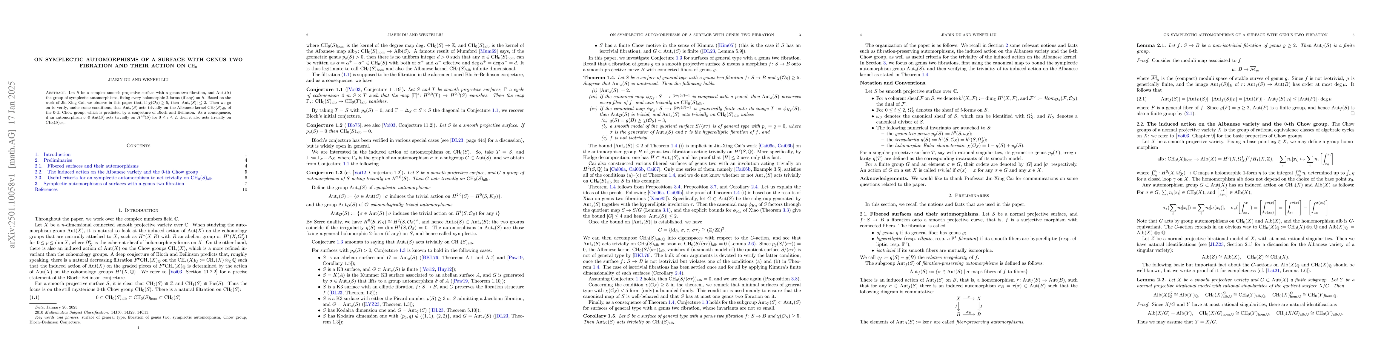 Thumbnail for On symplectic automorphisms of a surface with genus two fibration and
  their action on $\mathrm{CH}_0$
