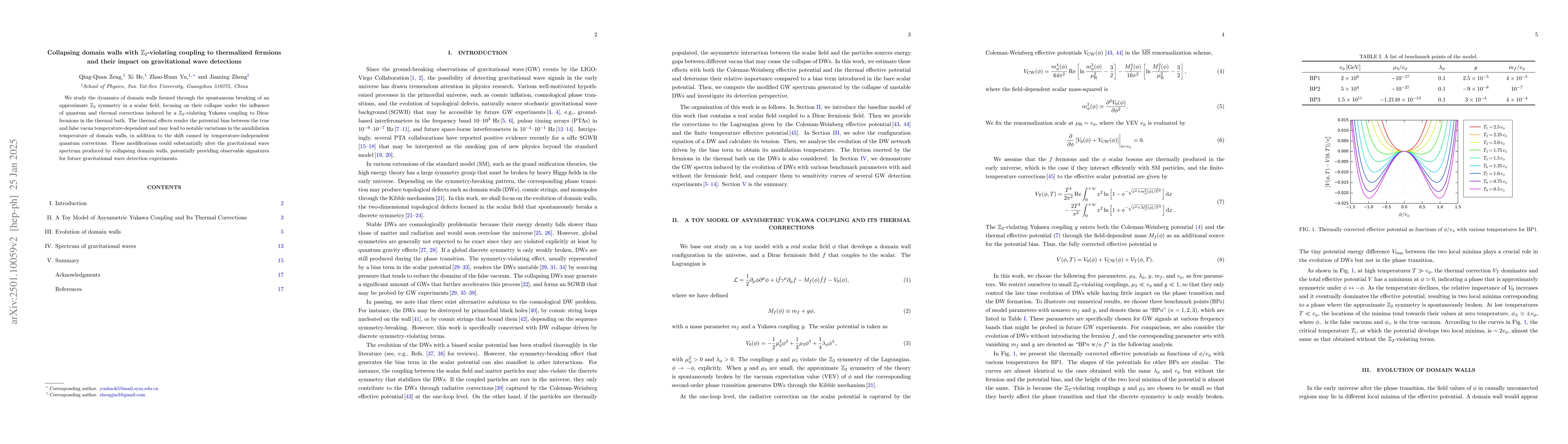 Thumbnail for Collapsing domain walls with $\mathbb{Z}_2$-violating coupling to
  thermalized fermions and their impact on gravitational wave detections