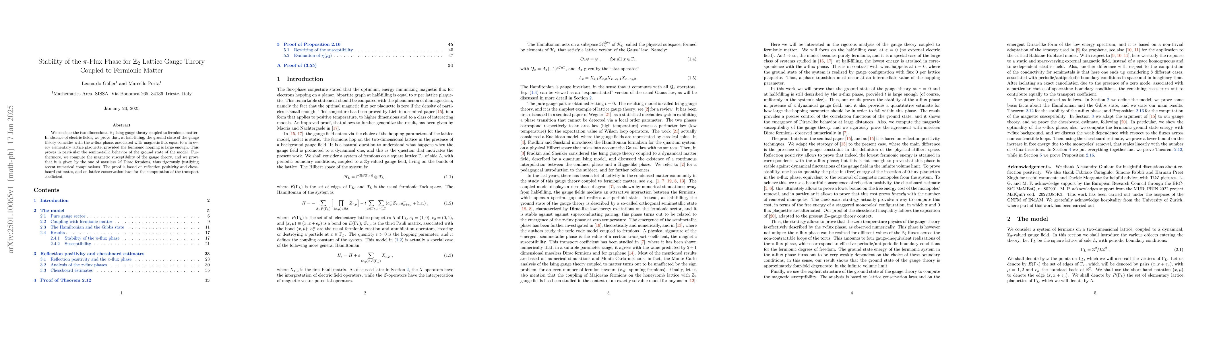 Thumbnail for Stability of the $π$-Flux Phase for $\mathbb{Z}_{2}$ Lattice Gauge
  Theory Coupled to Fermionic Matter