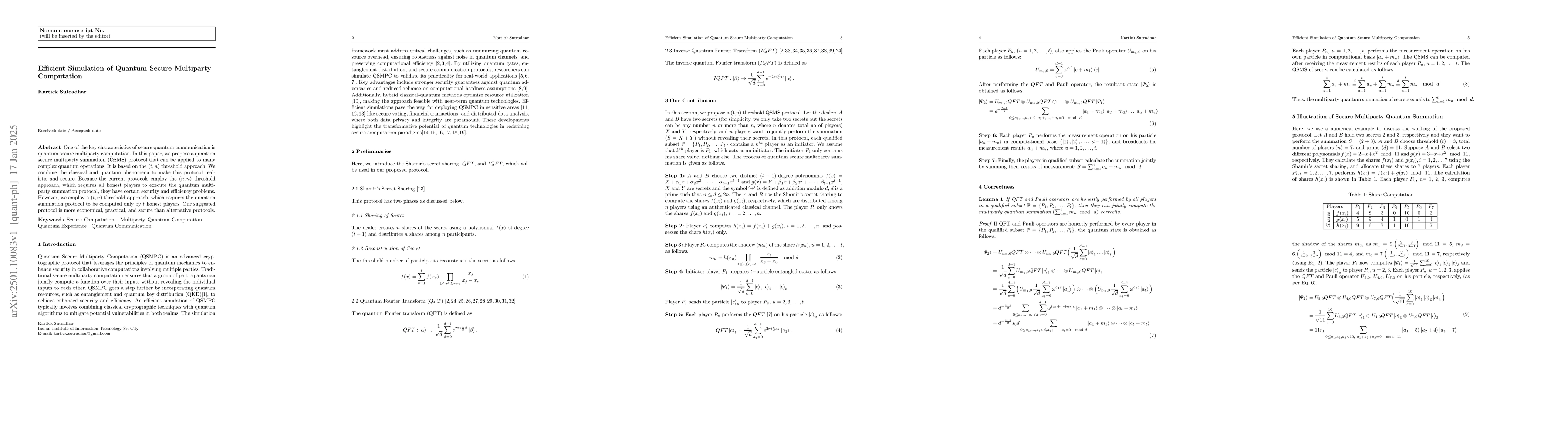 Thumbnail for Efficient Simulation of Quantum Secure Multiparty Computation