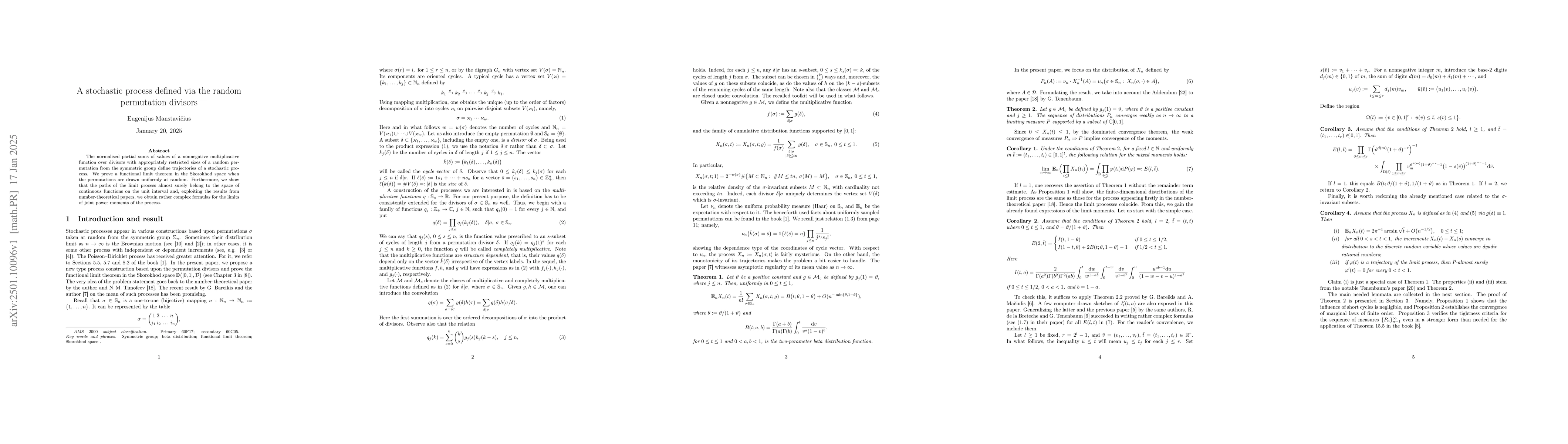 Thumbnail for A stochastic process defined via the random permutation divisors