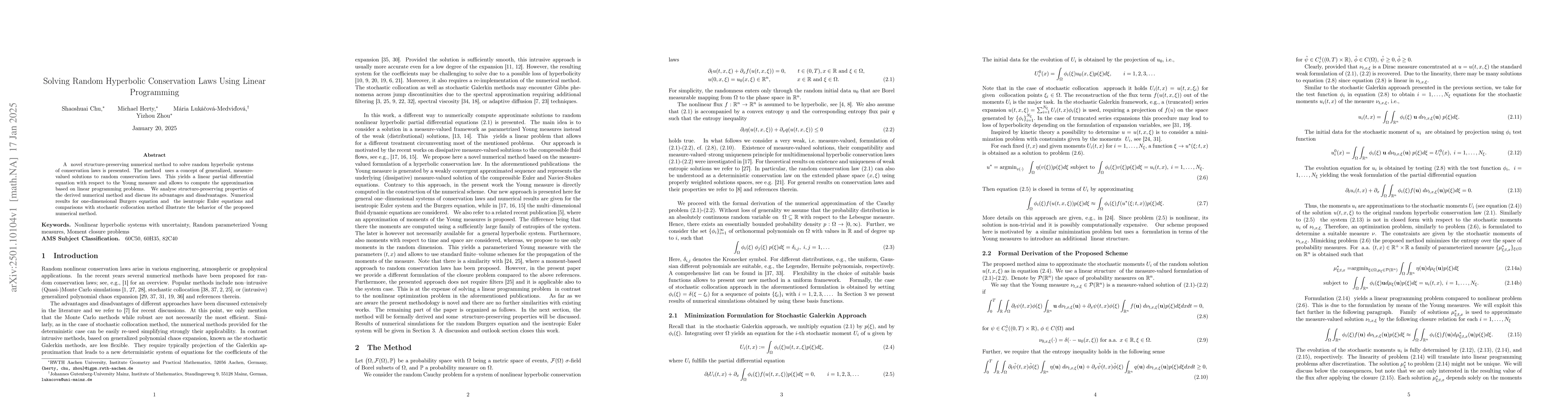 Thumbnail for Solving Random Hyperbolic Conservation Laws Using Linear Programming