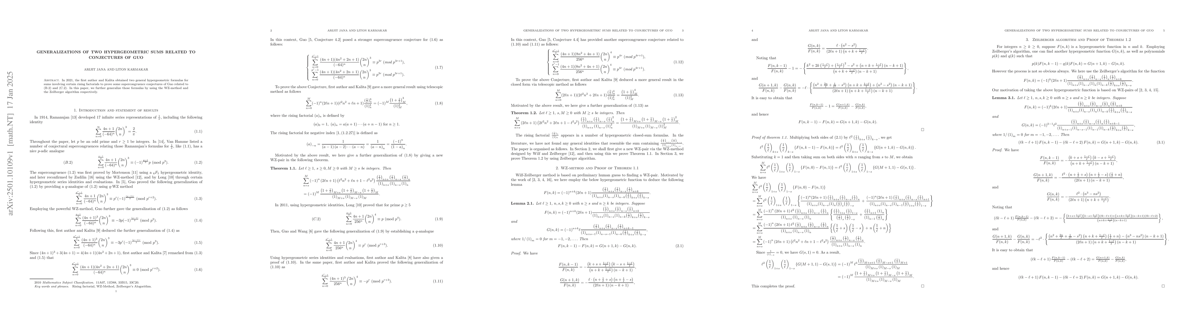 Thumbnail for Generalizations of two hypergeometric sums related to conjectures of Guo