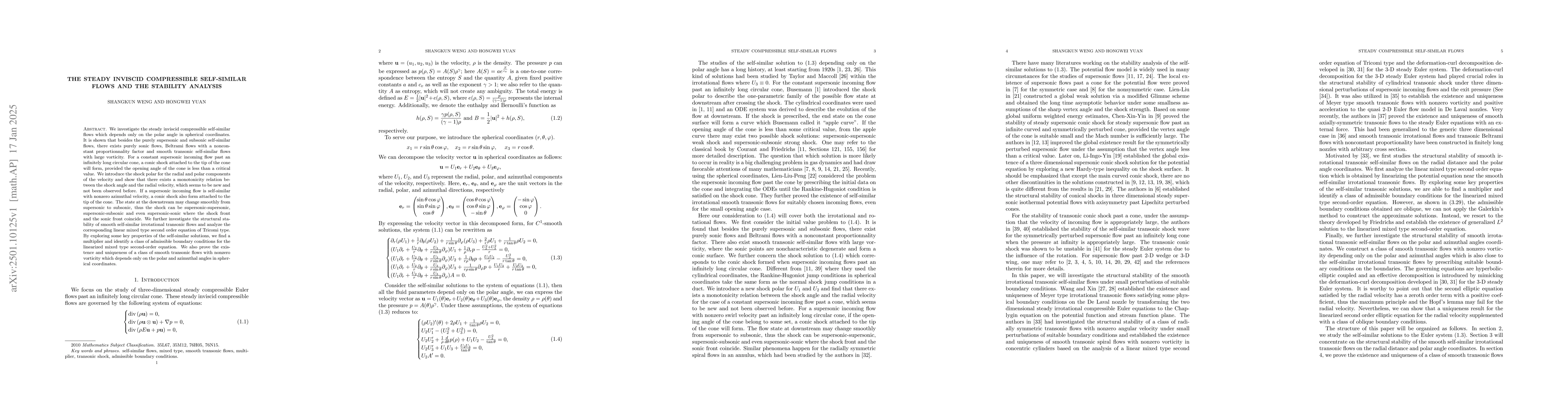 Thumbnail for The steady inviscid compressible self-similar flows and the stability
  analysis