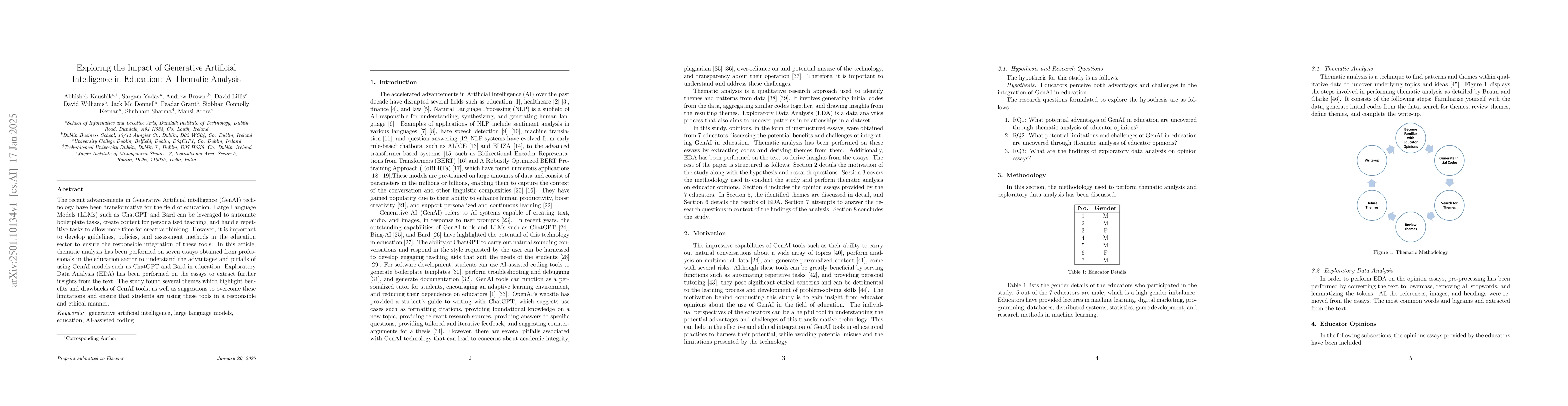 Thumbnail for Exploring the Impact of Generative Artificial Intelligence in Education:
  A Thematic Analysis