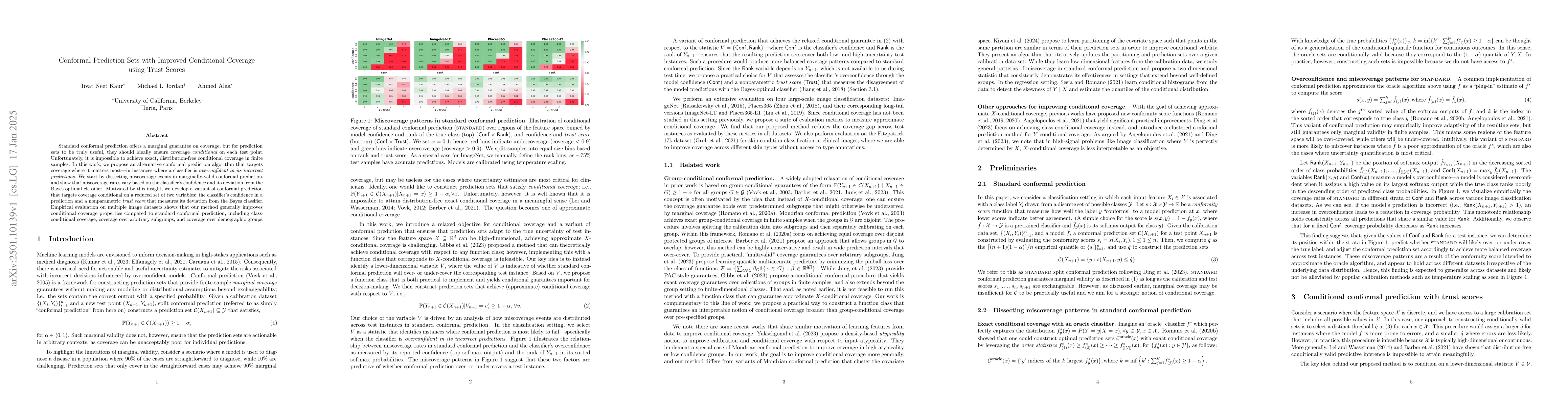 Thumbnail for Conformal Prediction Sets with Improved Conditional Coverage using Trust
  Scores