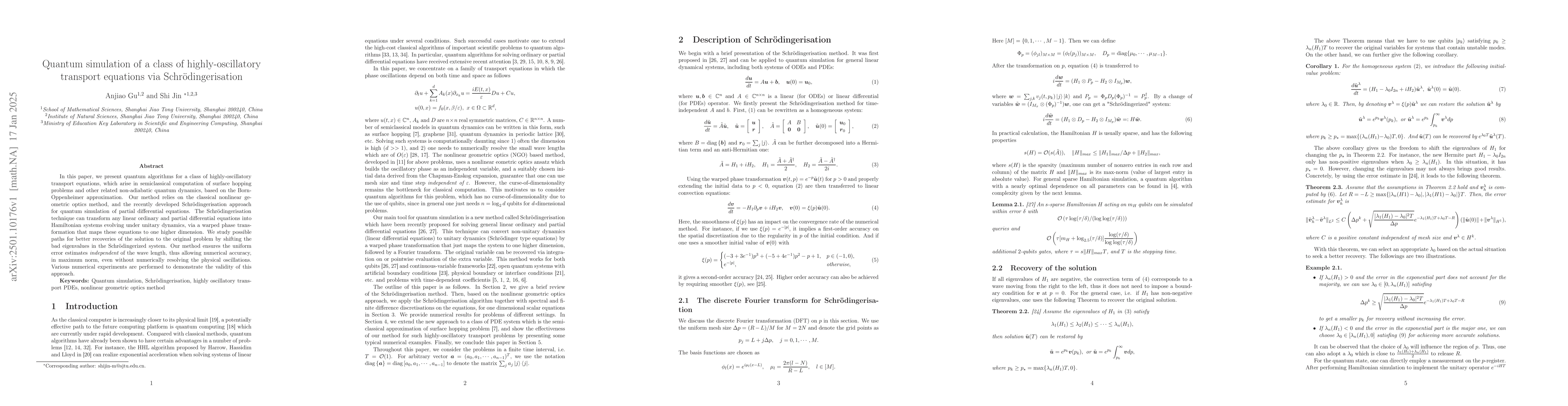 Thumbnail for Quantum simulation of a class of highly-oscillatory transport equations
  via Schrödingerisation