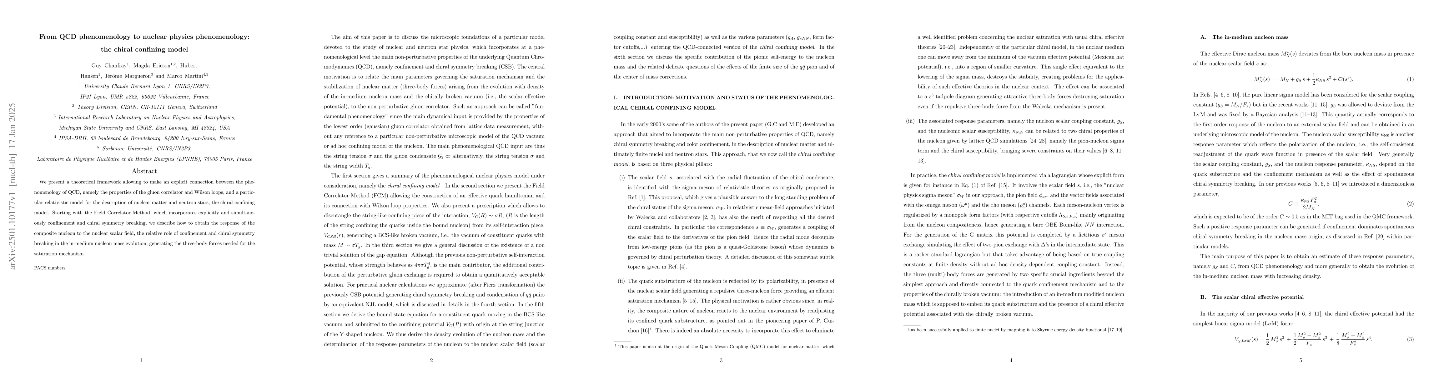 Thumbnail for From QCD phenomenology to nuclear physics phenomenology: the chiral
  confining model
