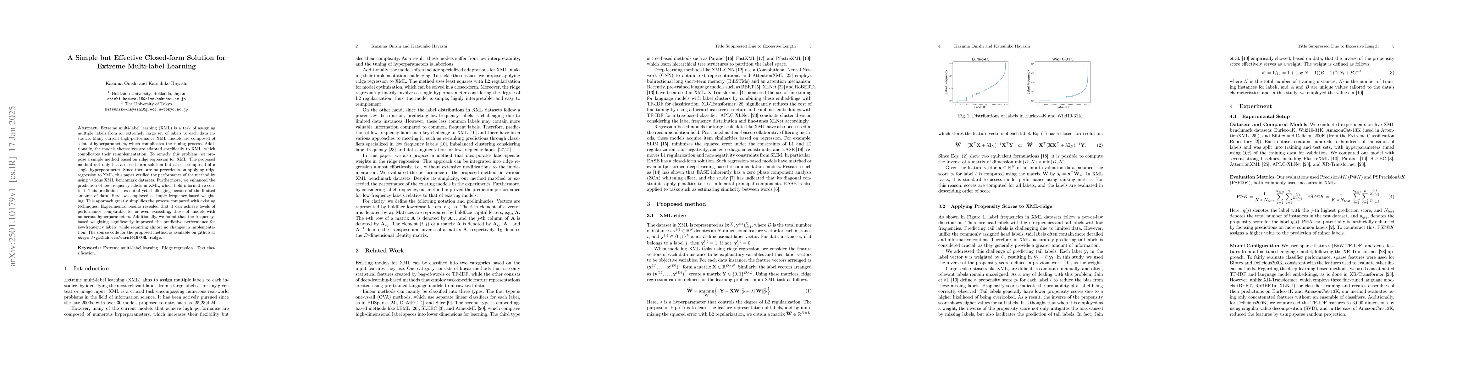 Thumbnail for A Simple but Effective Closed-form Solution for Extreme Multi-label
  Learning