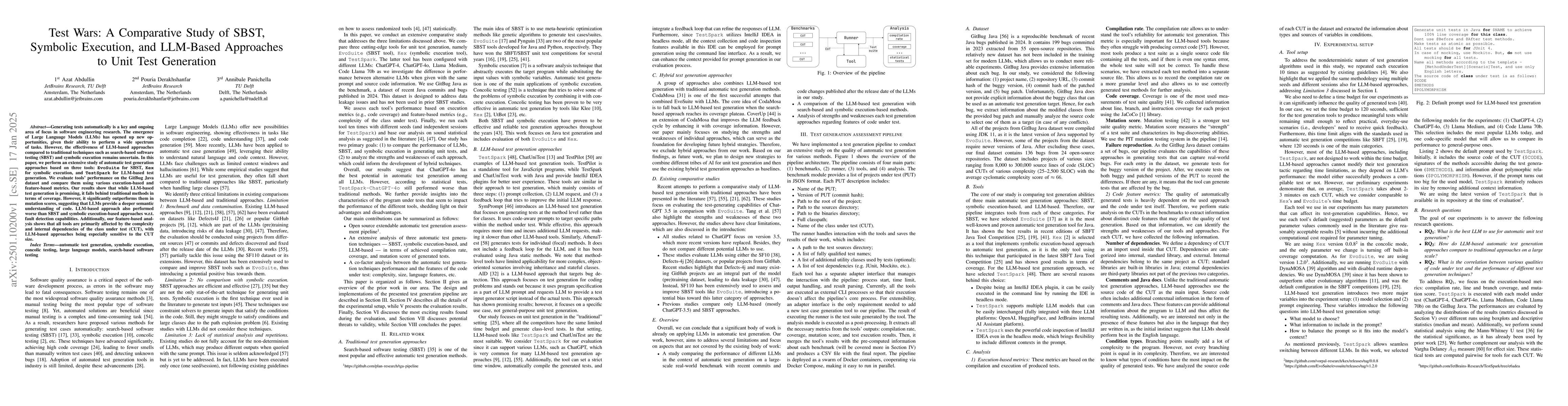Thumbnail for Test Wars: A Comparative Study of SBST, Symbolic Execution, and
  LLM-Based Approaches to Unit Test Generation