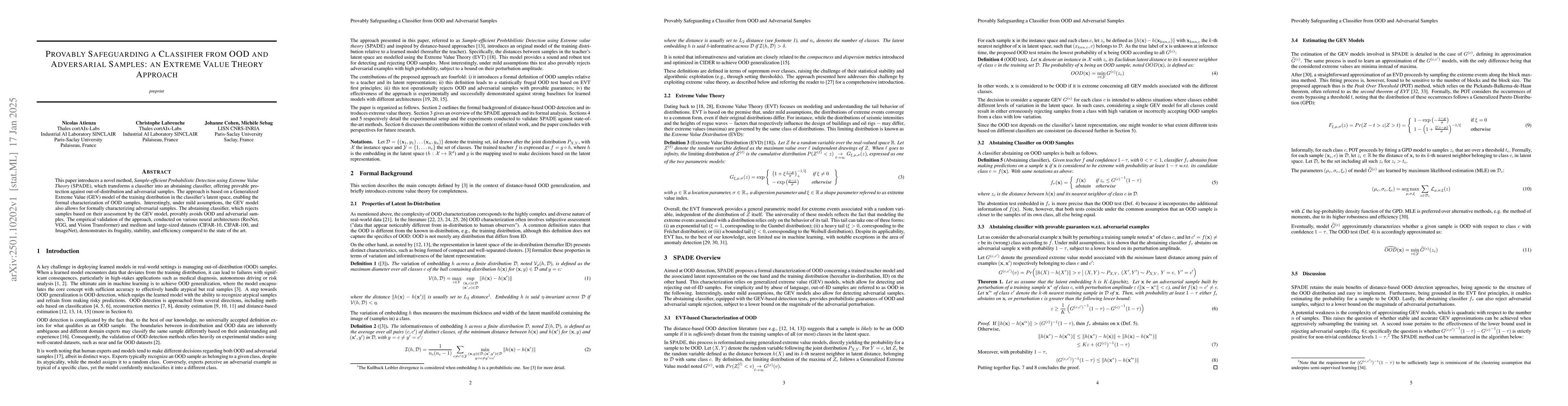 Thumbnail for Provably Safeguarding a Classifier from OOD and Adversarial Samples: an
  Extreme Value Theory Approach