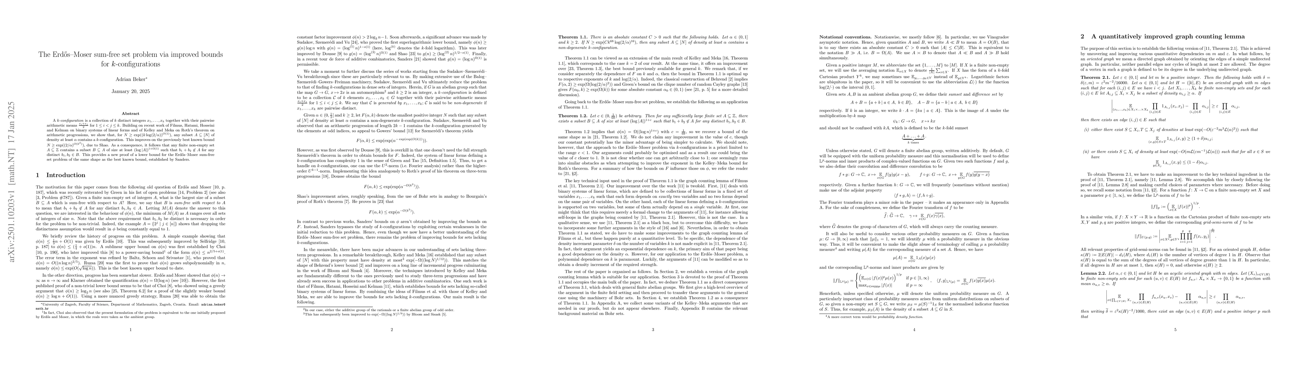 Thumbnail for The Erdős--Moser sum-free set problem via improved bounds for
  $k$-configurations