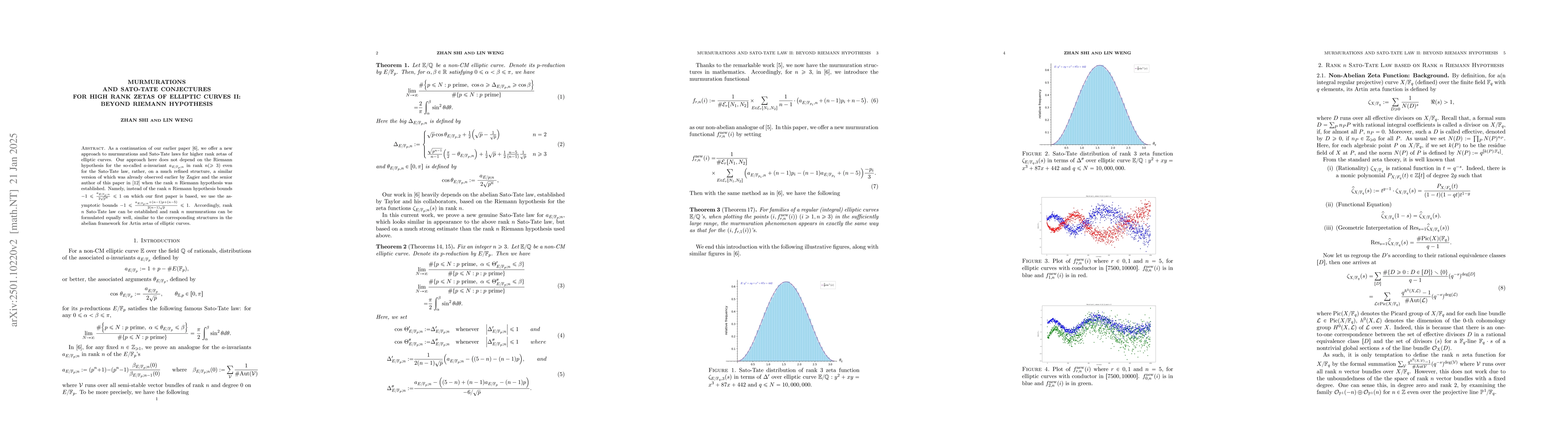 Thumbnail for Murmurations and Sato-Tate Conjecture for High Rank Zetas of Elliptic
  Curves II: Beyond Riemann Hypothesis