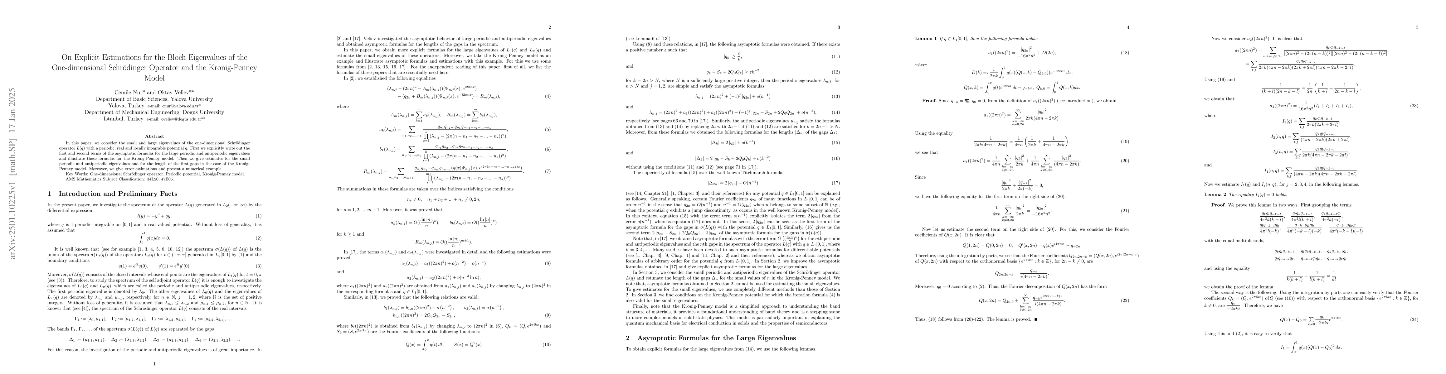 Thumbnail for On Explicit Estimations for the Bloch Eigenvalues of the One-dimensional
  Schrödinger Operator and the Kronig-Penney Model