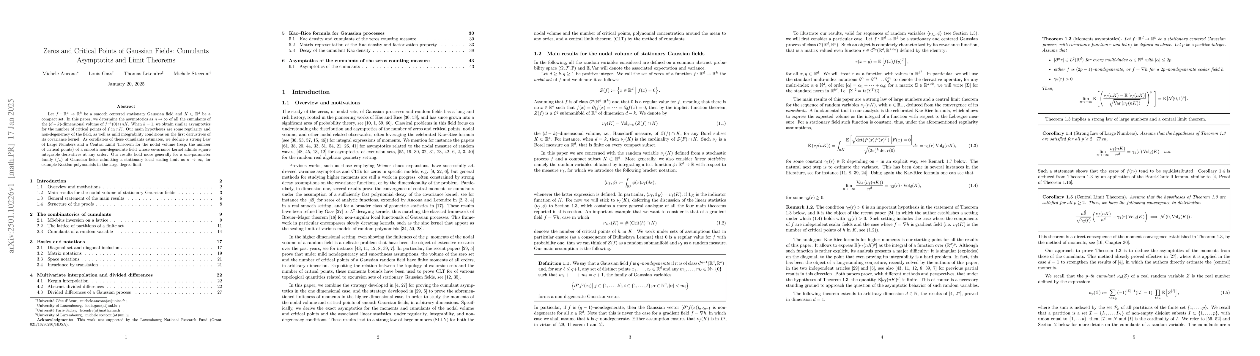 Thumbnail for Zeros and Critical Points of Gaussian Fields: Cumulants Asymptotics and
  Limit Theorems