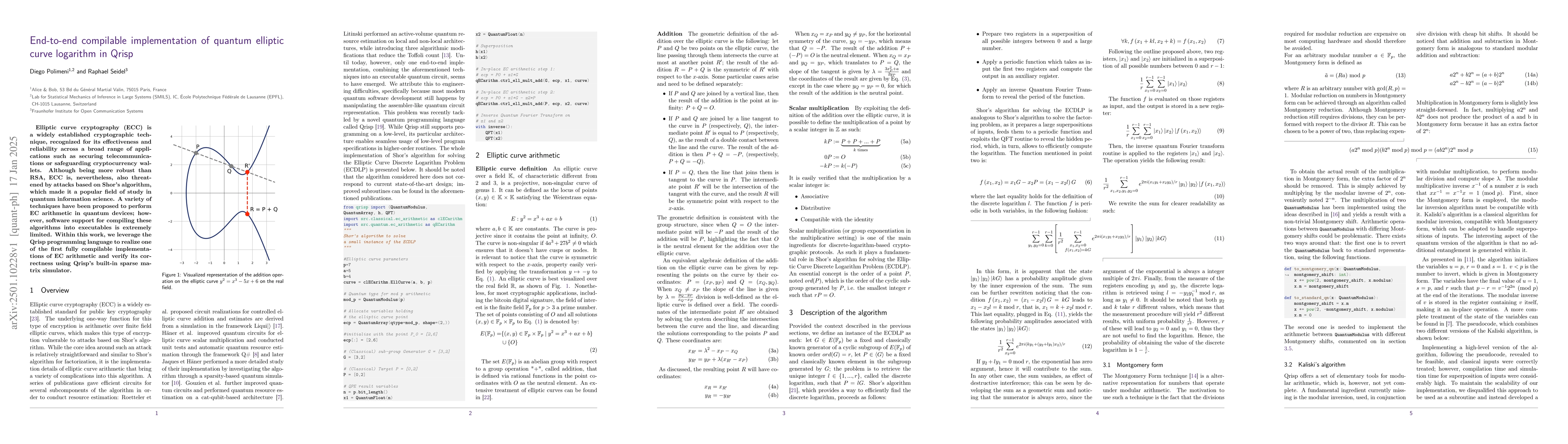 Thumbnail for End-to-end compilable implementation of quantum elliptic curve logarithm
  in Qrisp