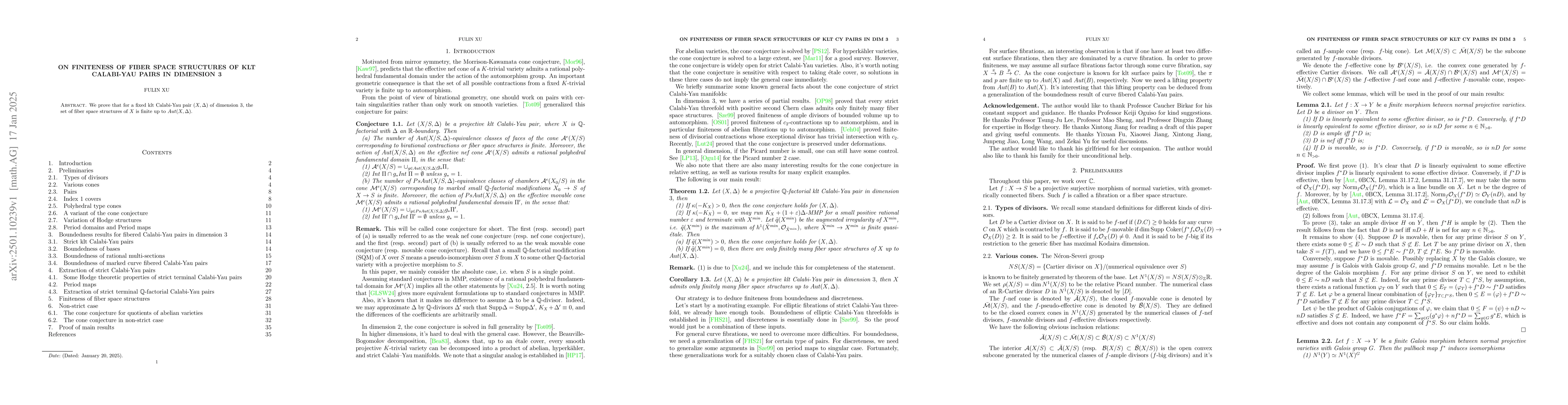 Thumbnail for On finiteness of fiber space structures of klt Calabi-Yau pairs in
  dimension 3