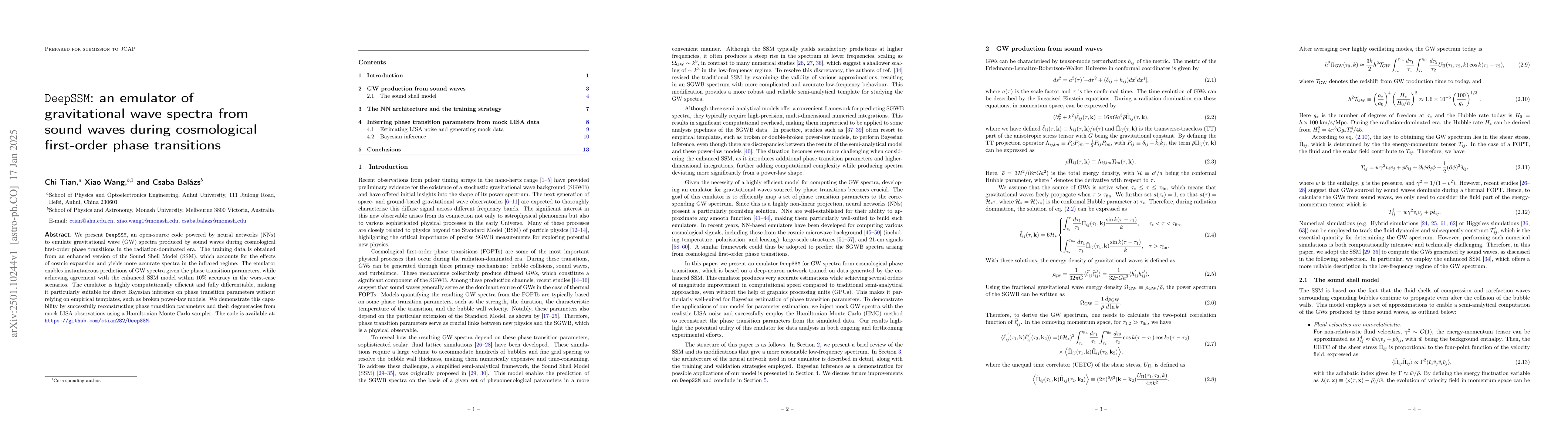 Thumbnail for DeepSSM: an emulator of gravitational wave spectra from sound waves
  during cosmological first-order phase transitions