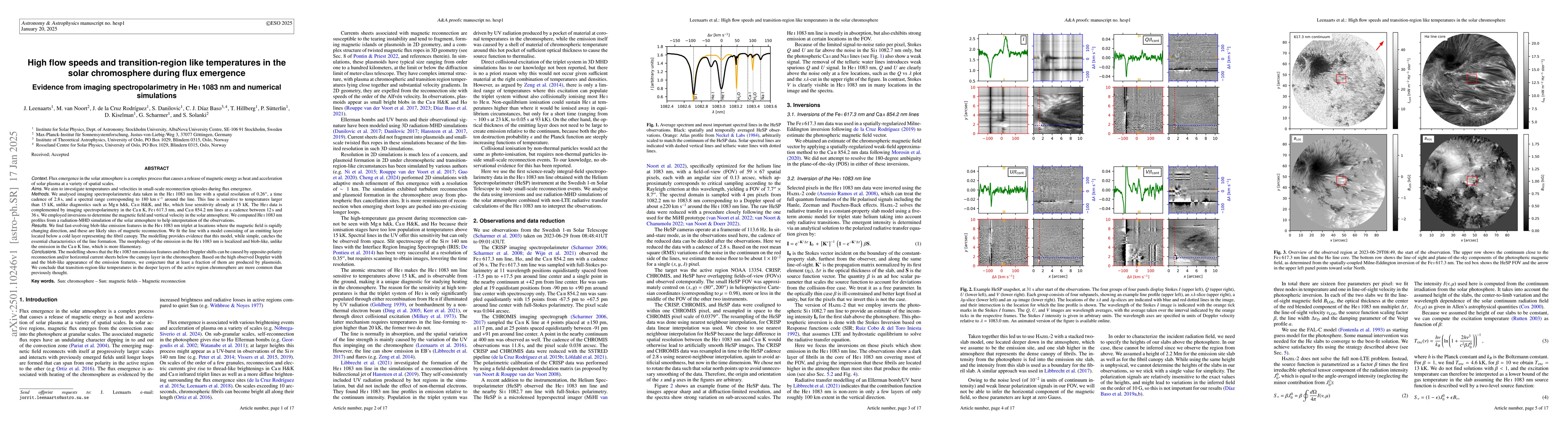 Thumbnail for High flow speeds and transition-region like temperatures in the solar
  chromosphere during flux emergence