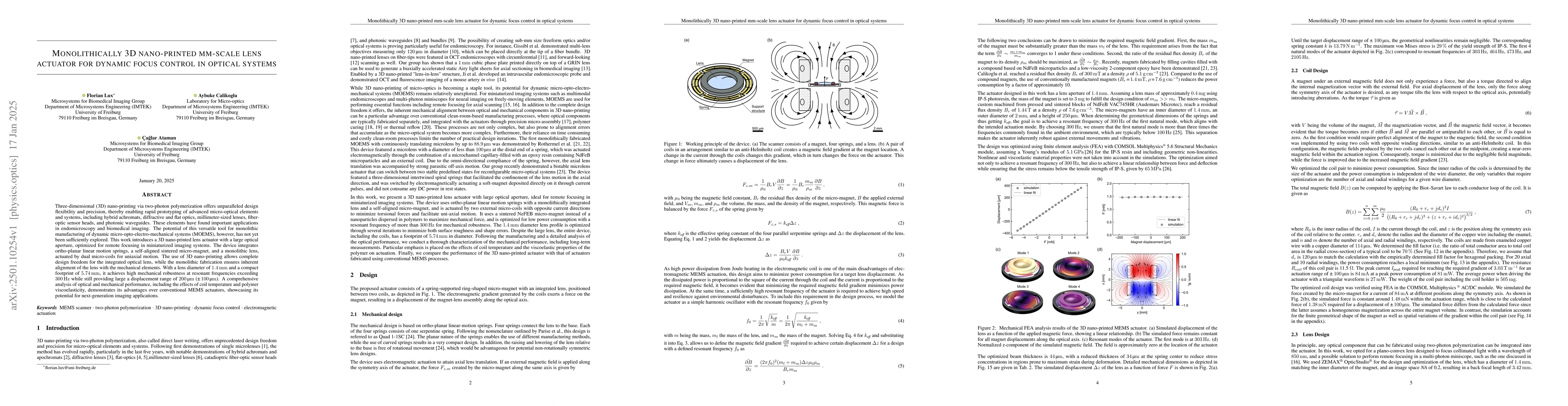 Thumbnail for Monolithically 3D nano-printed mm-scale lens actuator for dynamic focus
  control in optical systems
