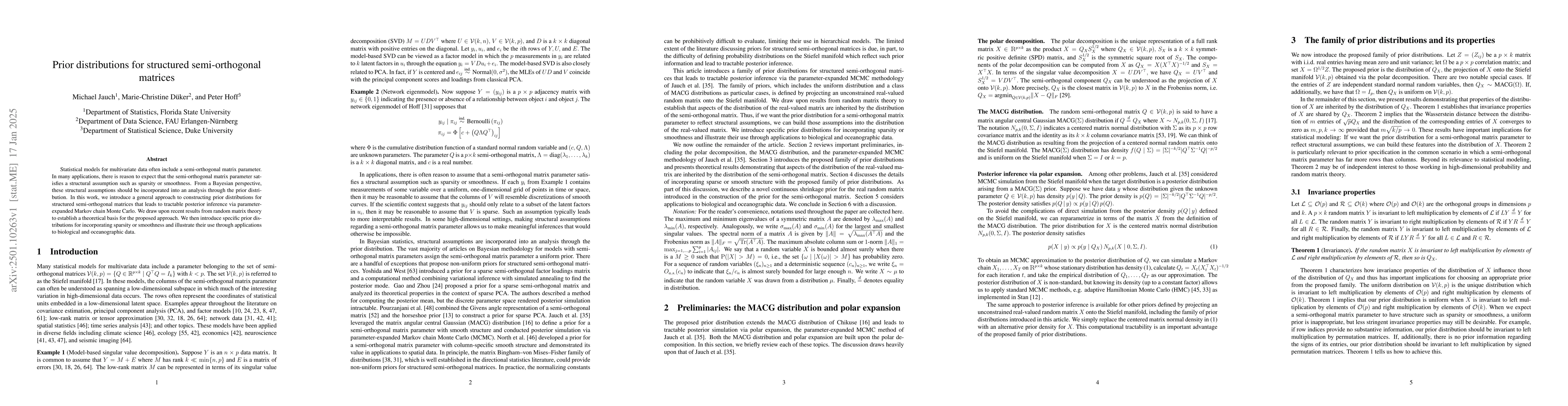 Thumbnail for Prior distributions for structured semi-orthogonal matrices