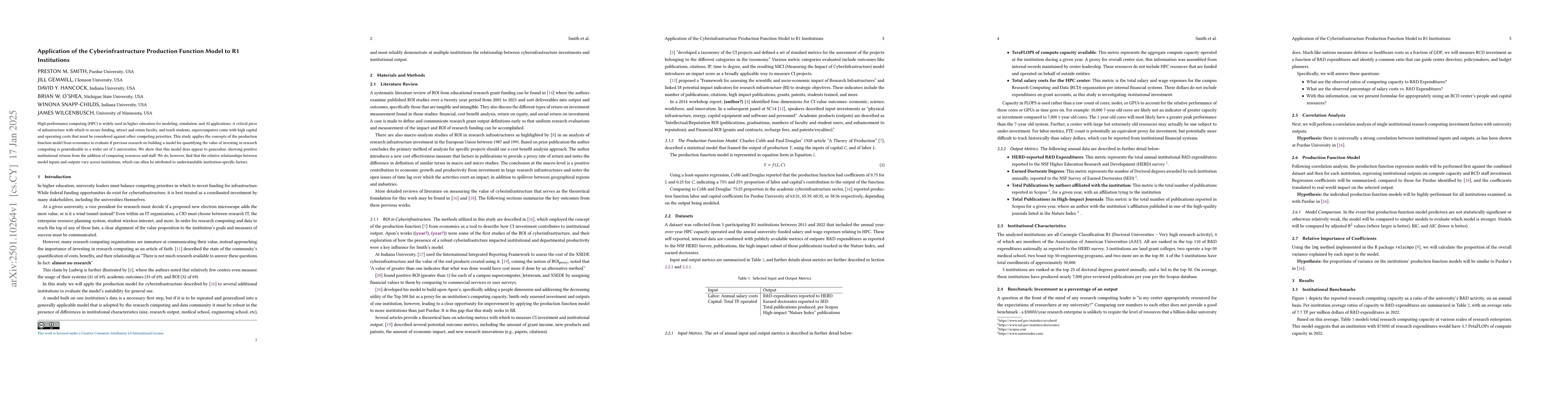 Thumbnail for Application of the Cyberinfrastructure Production Function Model to R1
  Institutions