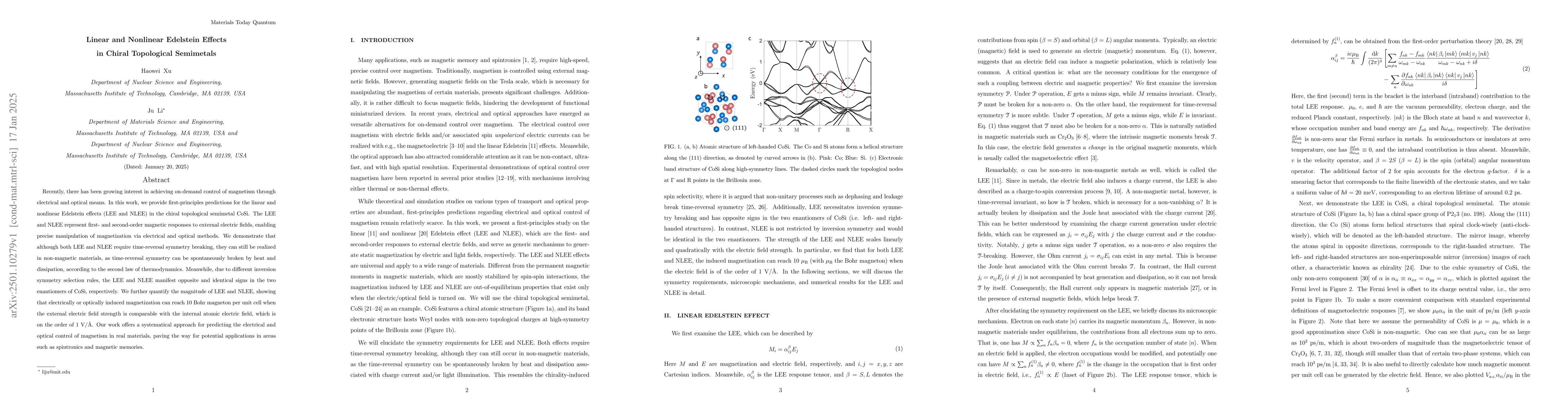 Thumbnail for Linear and Nonlinear Edelstein Effects in Chiral Topological Semimetals
