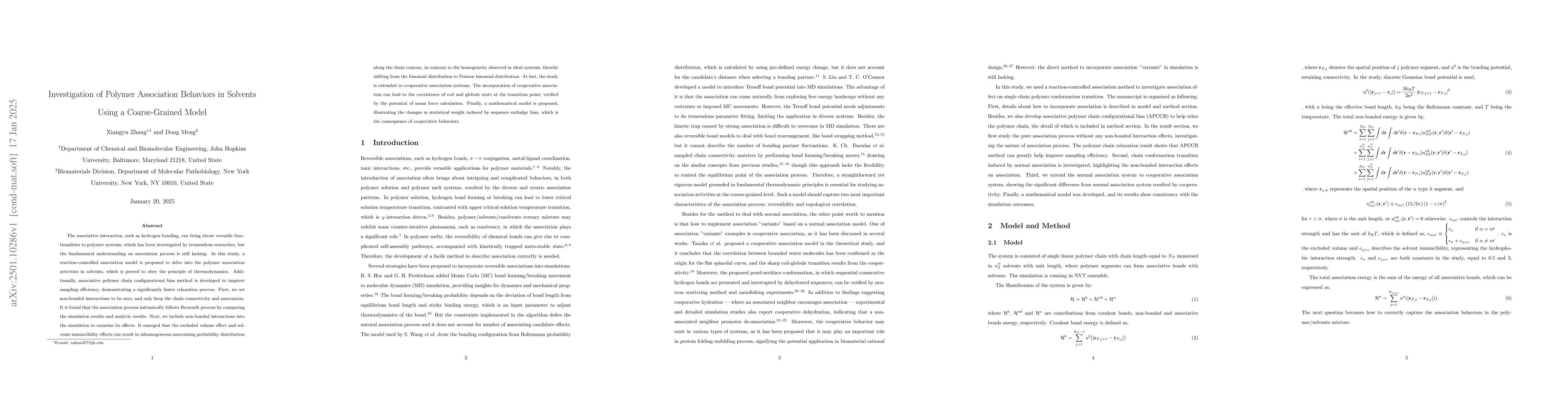 Thumbnail for Investigation of Polymer Association Behaviors in Solvents Using a
  Coarse-Grained Model