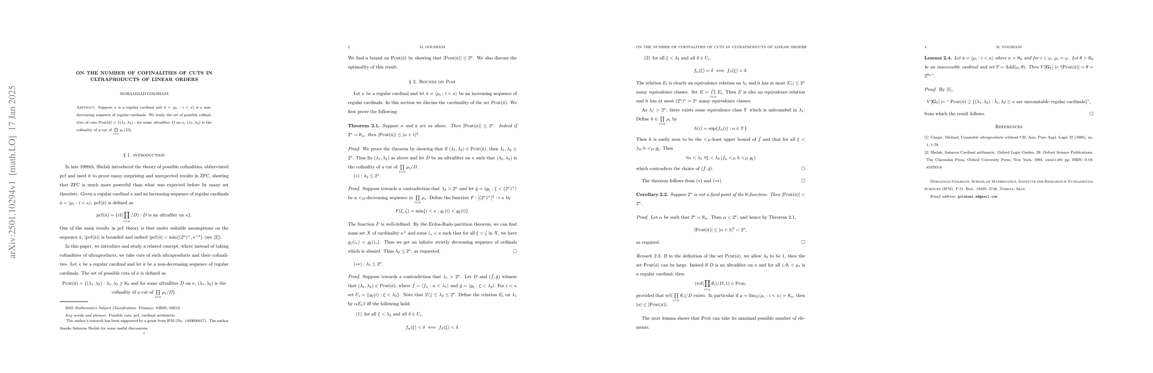 Thumbnail for On the number of cofinalities of cuts in ultraproducts of linear orders