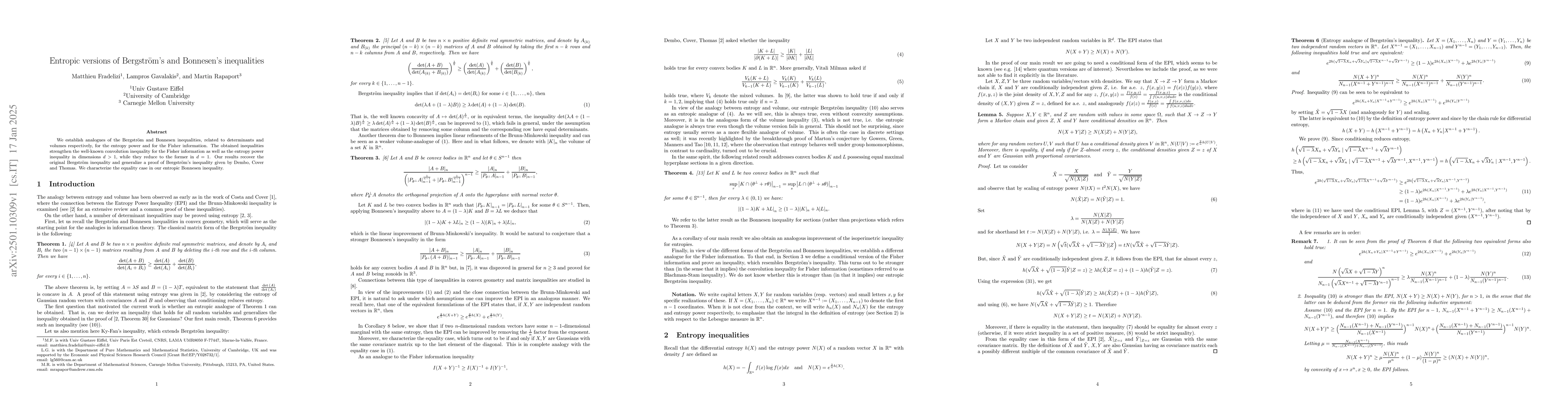 Thumbnail for Entropic versions of Bergström's and Bonnesen's inequalities