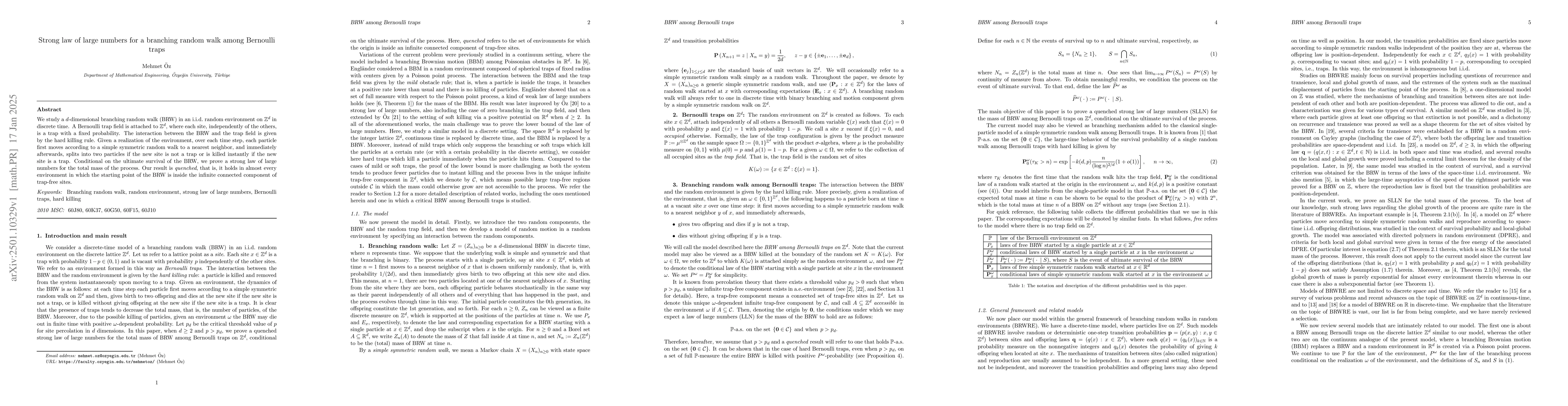 Thumbnail for Strong law of large numbers for a branching random walk among Bernoulli
  traps