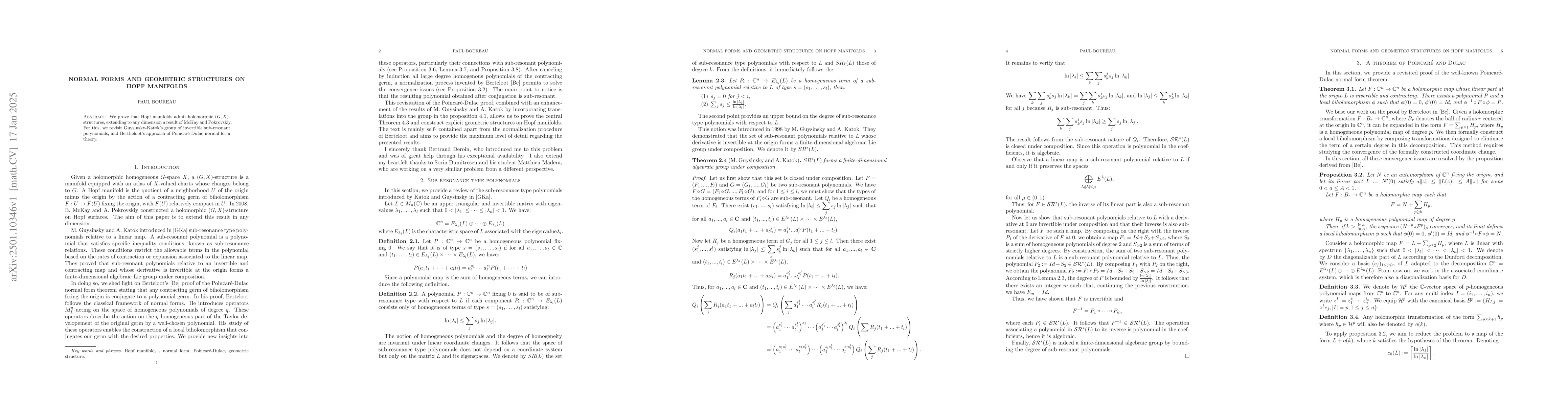 Thumbnail for Normal forms and geometric structures on Hopf manifolds