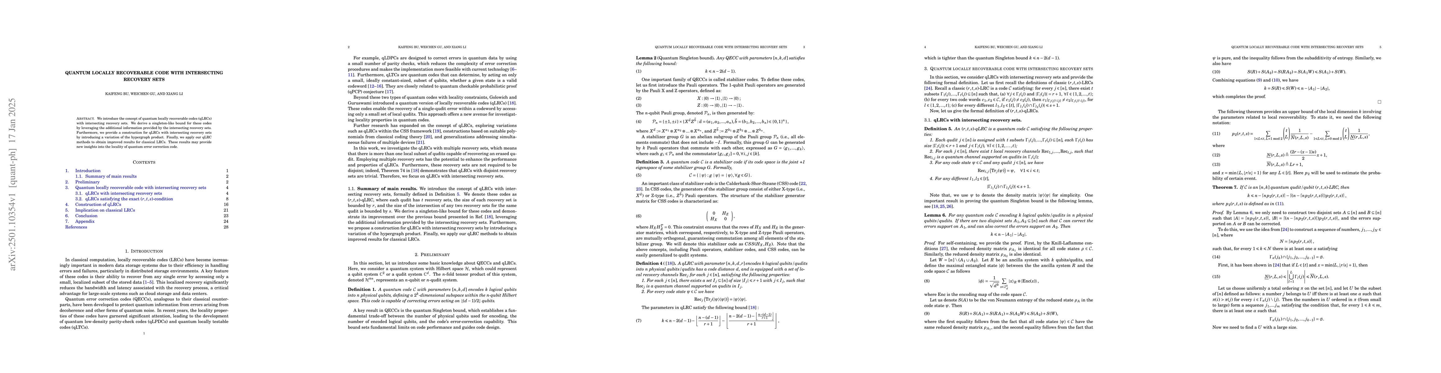 Thumbnail for Quantum locally recoverable code with intersecting recovery sets