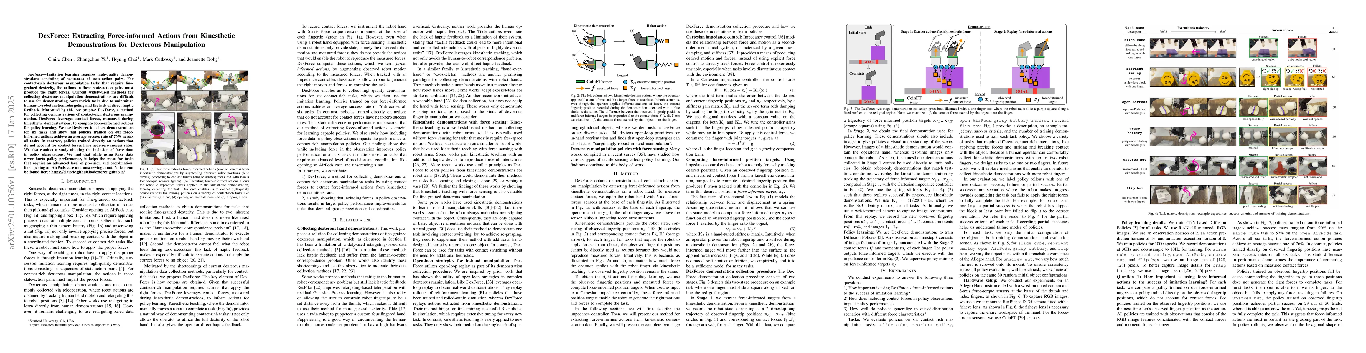 Thumbnail for DexForce: Extracting Force-informed Actions from Kinesthetic
  Demonstrations for Dexterous Manipulation