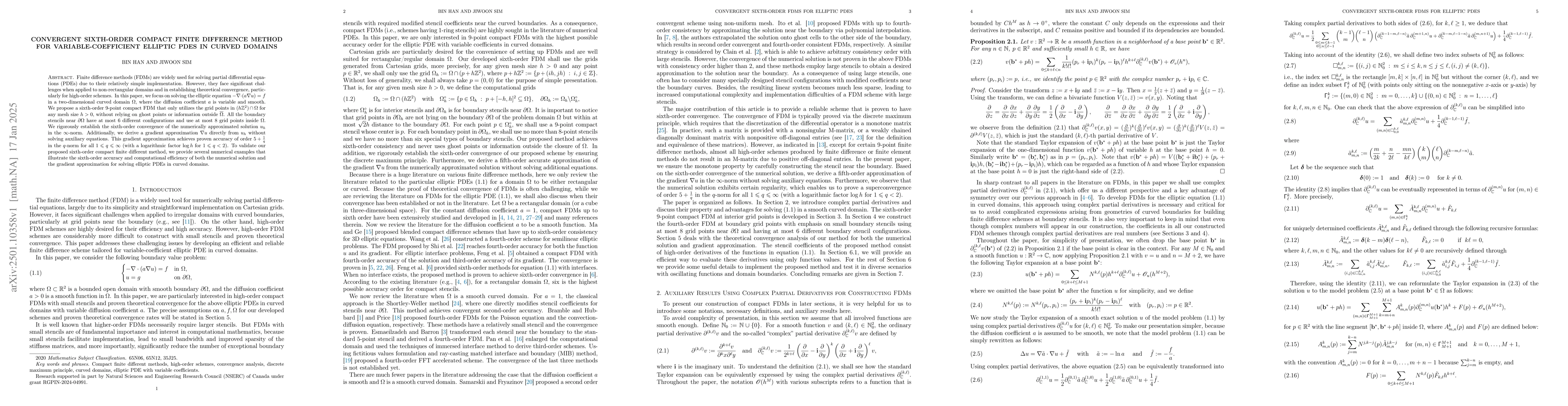 Thumbnail for Convergent Sixth-order Compact Finite Difference Method for
  Variable-Coefficient Elliptic PDEs in Curved Domains