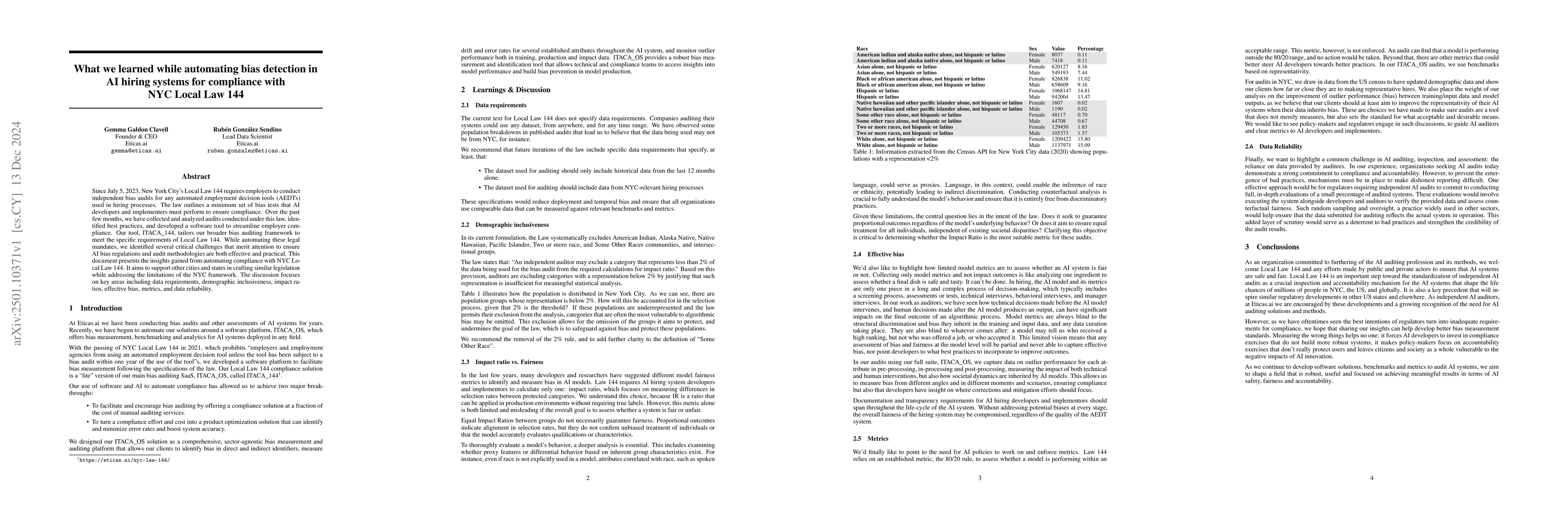Thumbnail for What we learned while automating bias detection in AI hiring systems for
  compliance with NYC Local Law 144