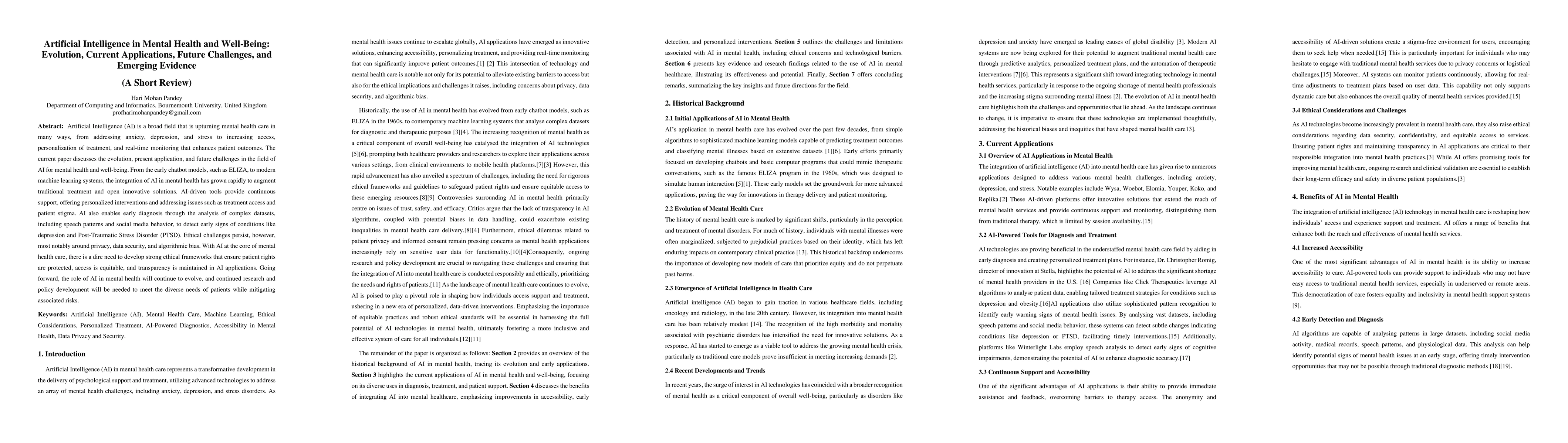 Thumbnail for Artificial Intelligence in Mental Health and Well-Being: Evolution,
  Current Applications, Future Challenges, and Emerging Evidence