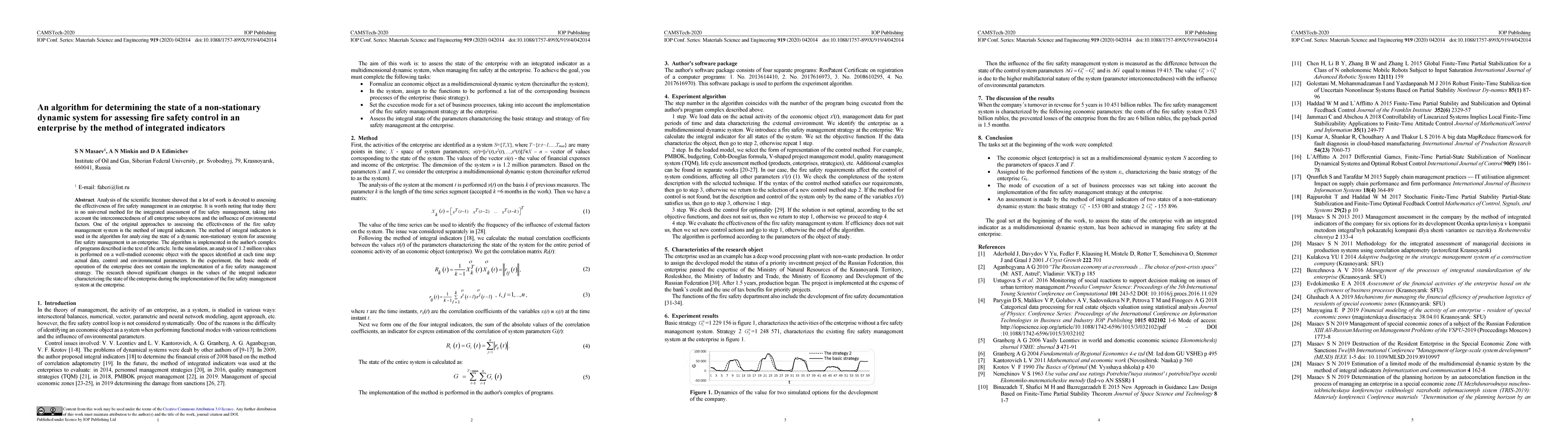 Thumbnail for An algorithm for determining the state of a non-stationary dynamic
  system for assessing fire safety control in an enterprise by the method of
  integrated indicators