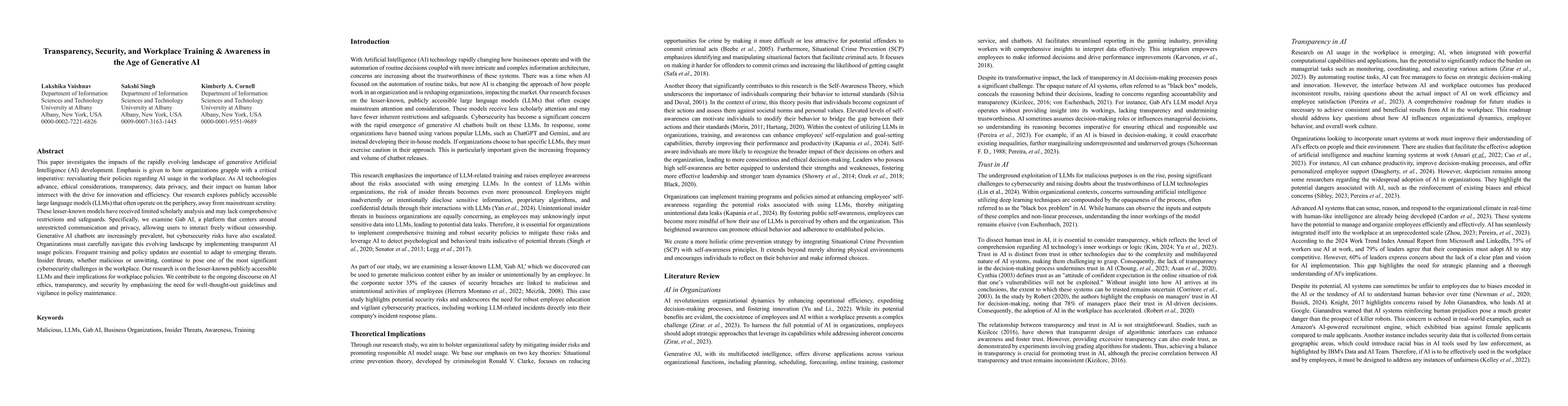Thumbnail for Transparency, Security, and Workplace Training & Awareness in the Age of
  Generative AI