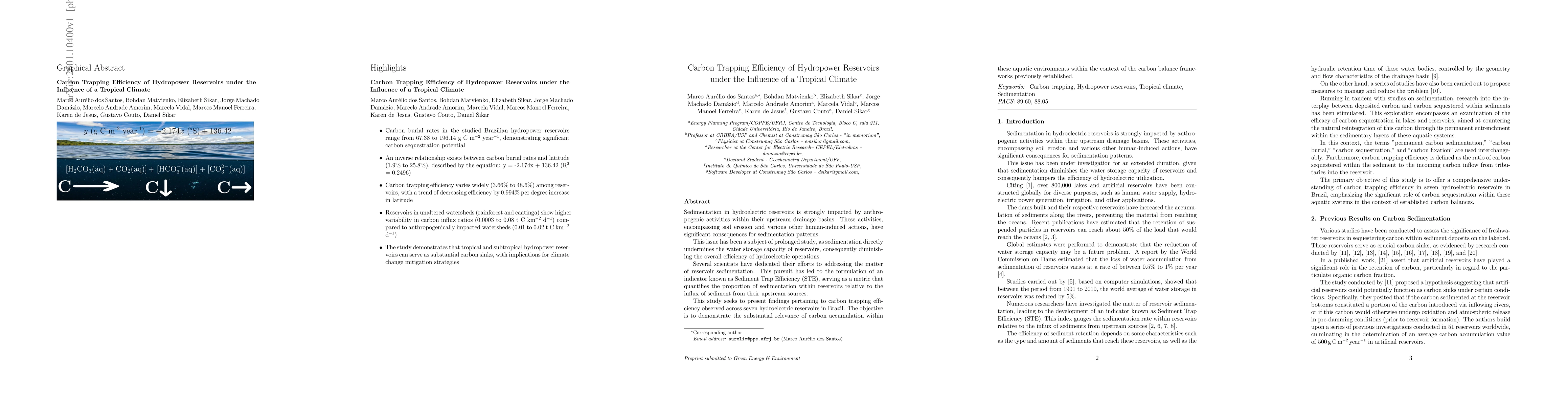 Thumbnail for Carbon Trapping Efficiency of Hydropower Reservoirs under the Influence
  of a Tropical Climate