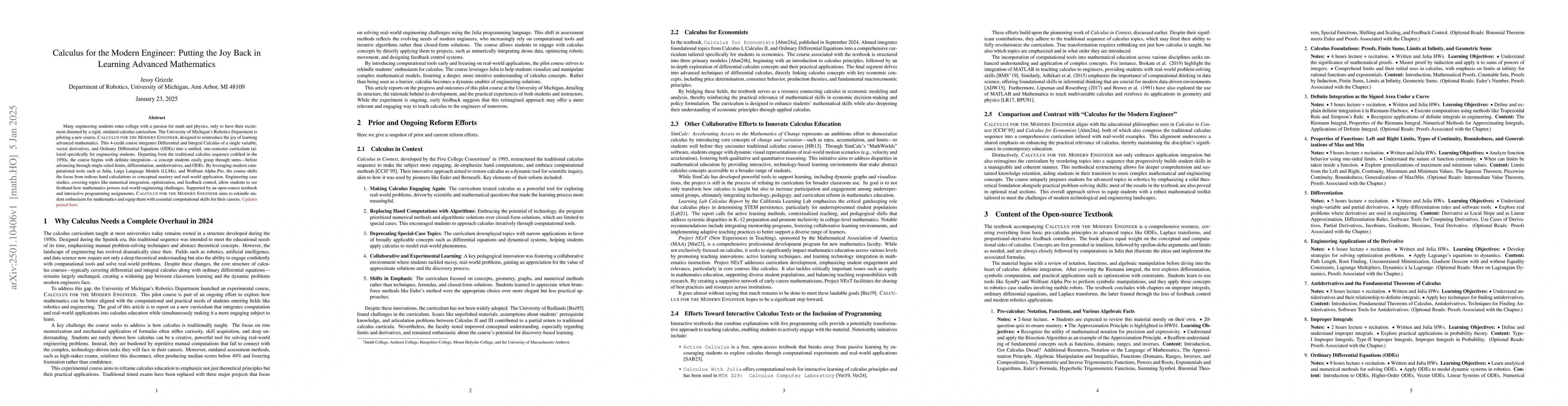 Thumbnail for Calculus for the Modern Engineer: Putting the Joy Back in Learning
  Advanced Mathematics