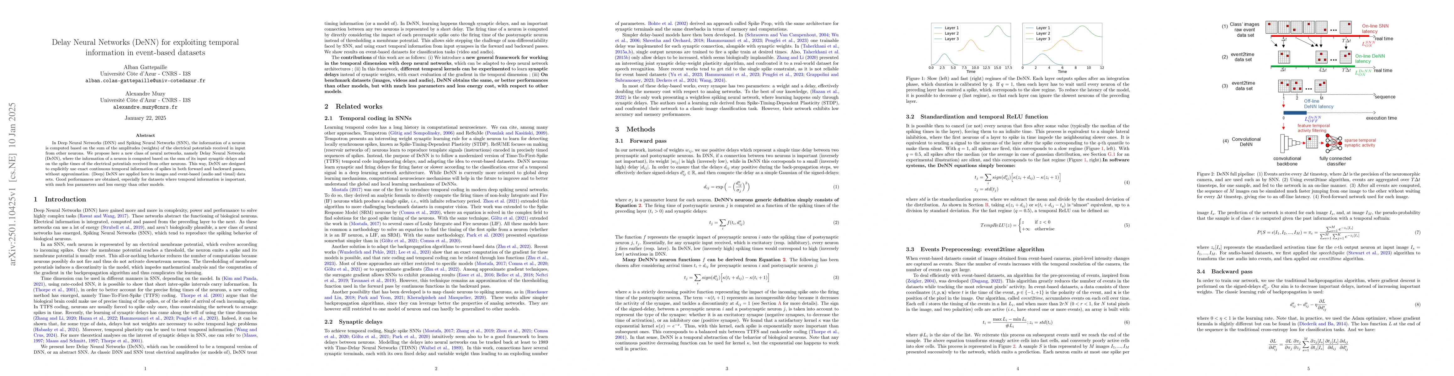 Thumbnail for Delay Neural Networks (DeNN) for exploiting temporal information in
  event-based datasets