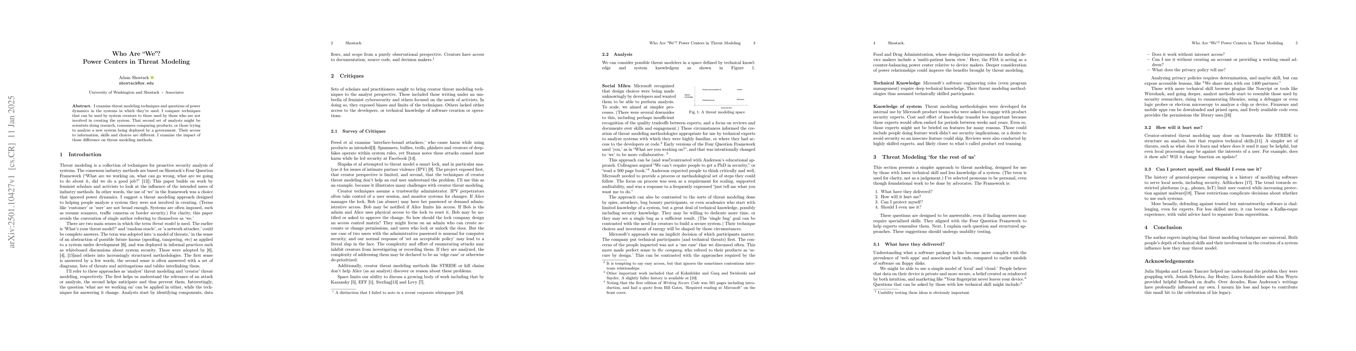 Thumbnail for Who Are "We"? Power Centers in Threat Modeling