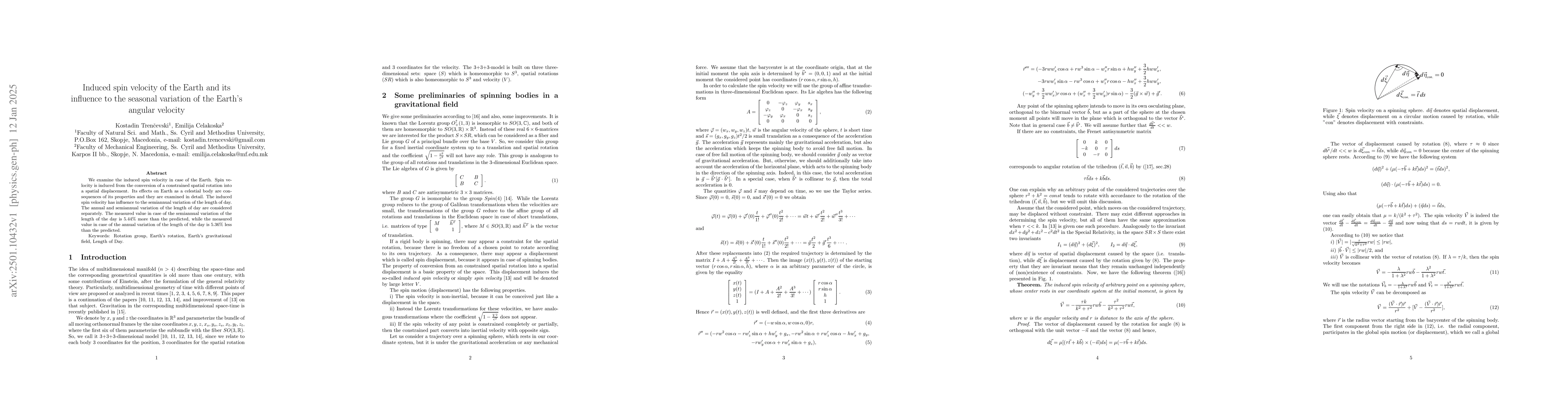 Thumbnail for Induced spin velocity of the Earth and its influence to the seasonal
  variation of the Earth's angular velocity