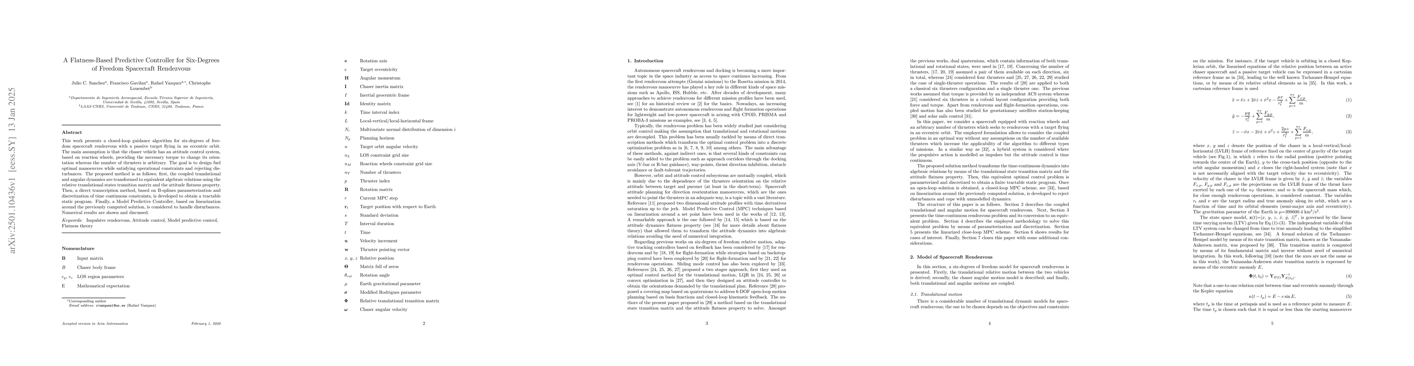 Thumbnail for A flatness-based predictive controller for six-degrees of freedom
  spacecraft rendezvous