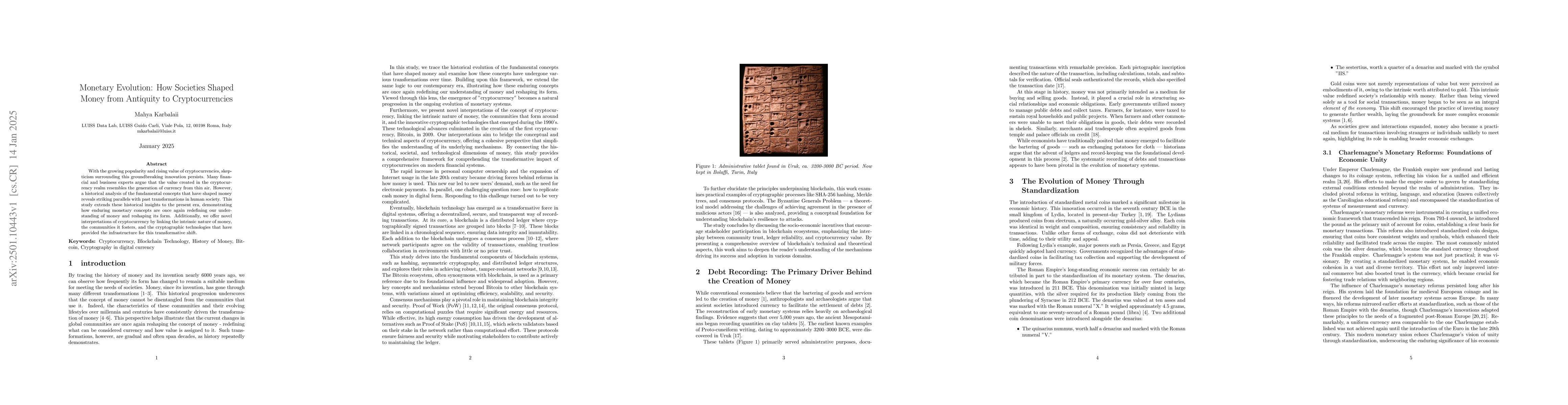 Thumbnail for Monetary Evolution: How Societies Shaped Money from Antiquity to
  Cryptocurrencies
