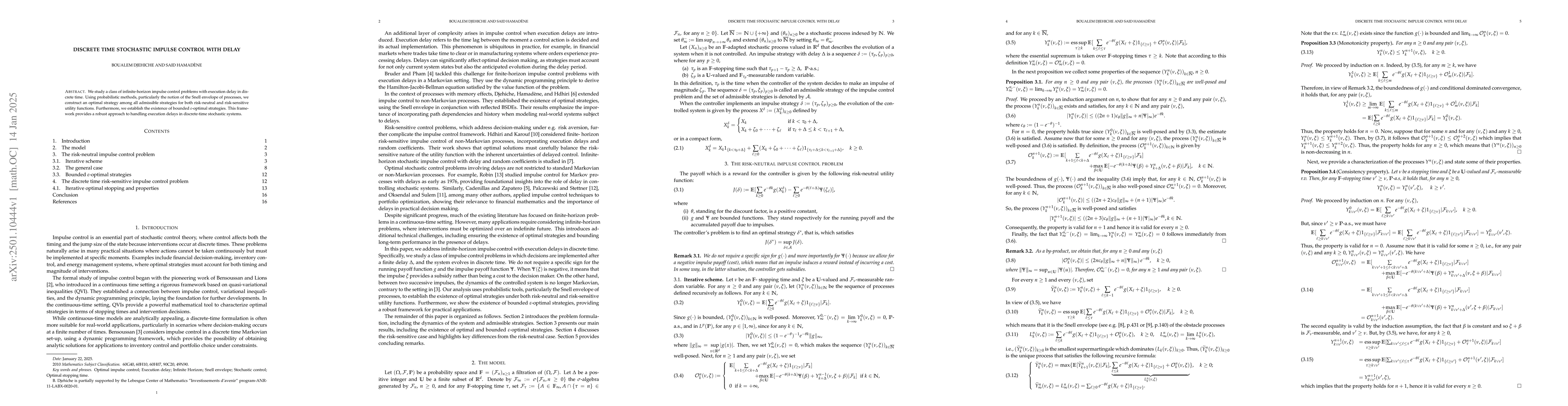 Thumbnail for Discrete time stochastic impulse control with delay